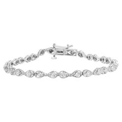 .925 Sterling Silver 1/4 Carat Diamond Beaded Marquise Shape Link Bracelet