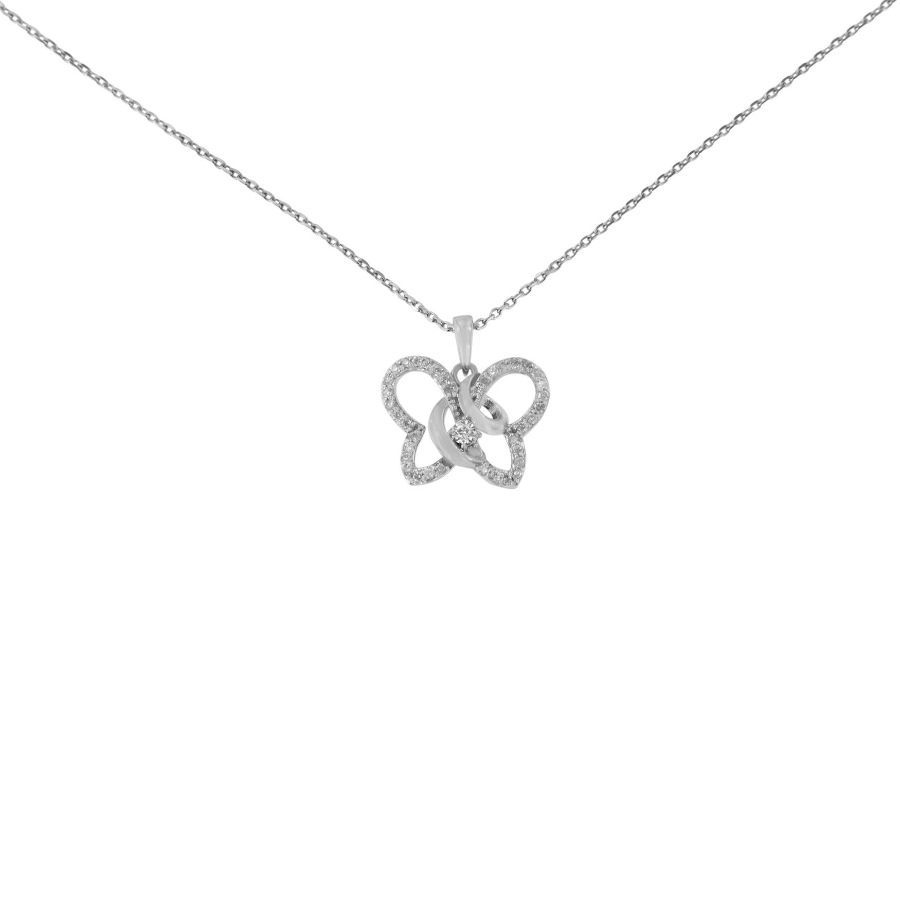 Take flight with this beautiful diamond butterfly pendant necklace. This elegant piece features 1/4 carat total weight of diamonds set in polished sterling silver. This chic and cute butterfly pendant makes for a perfect birthday, anniversary,