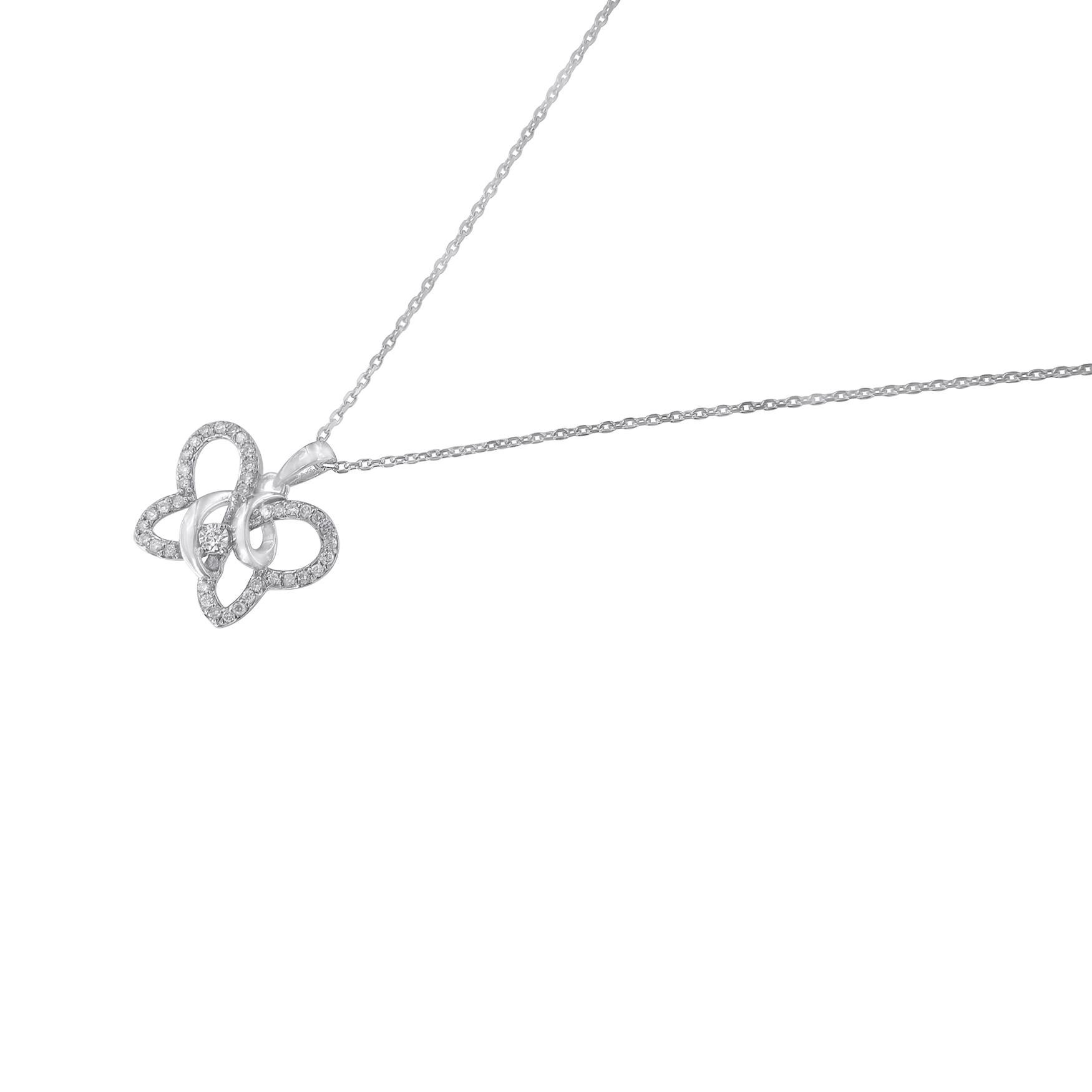 Contemporary .925 Sterling Silver 1/4 Carat Diamond Butterfly Pendant Necklace with Box Chain For Sale