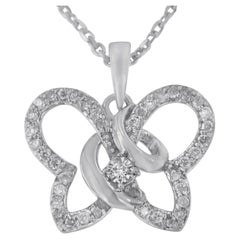 .925 Sterling Silver 1/4 Carat Diamond Butterfly Pendant Necklace with Box Chain