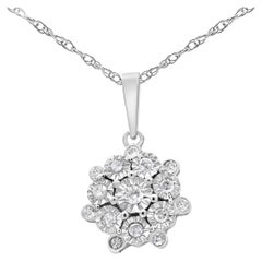 .925 Sterling Silver 1/4 Carat Diamond Floral Cluster Pendant Necklace