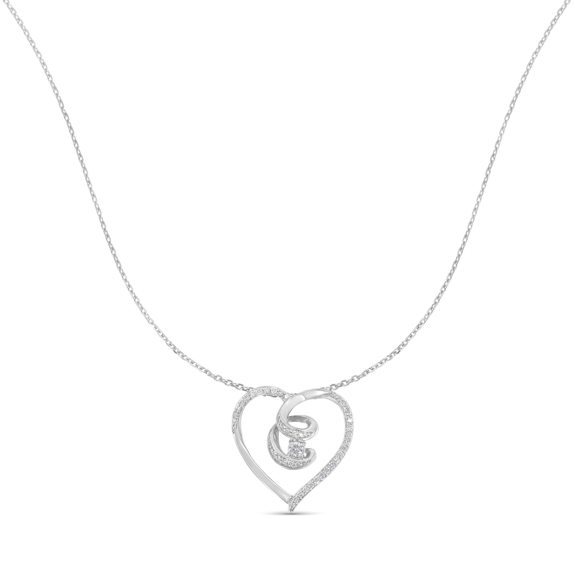 Modern .925  Sterling Silver 1/4 Carat Diamond Heart Pendant Necklace For Sale
