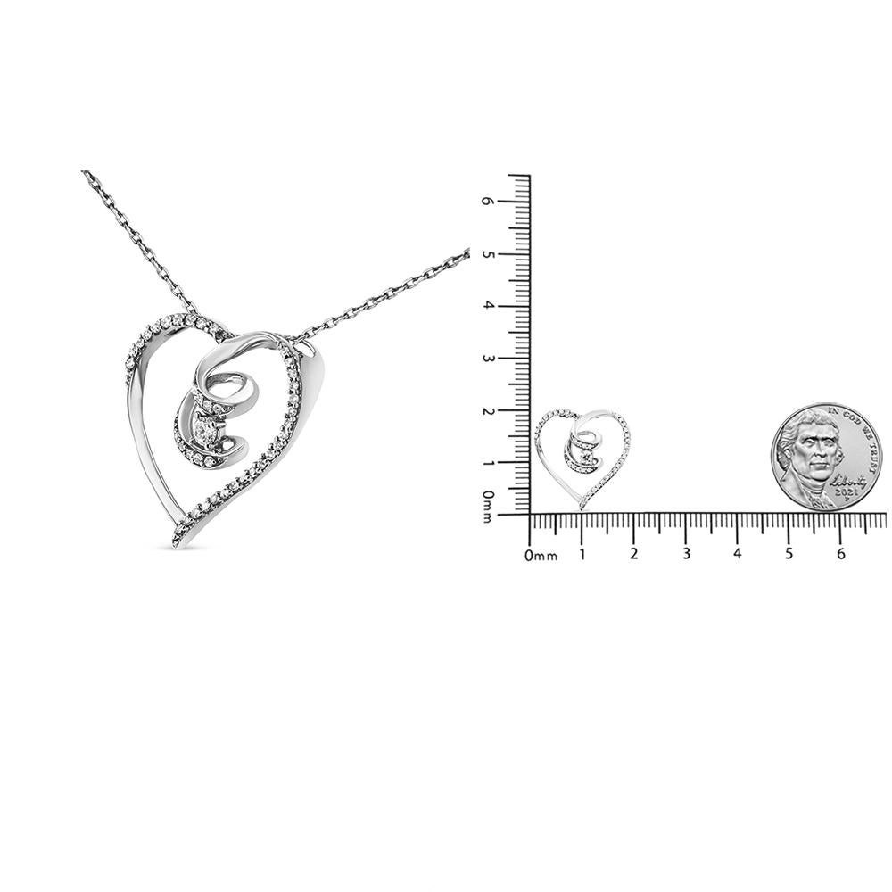 Collier pendentif cœur en argent sterling avec diamants de 1/4 carat de .925 carat Pour femmes en vente