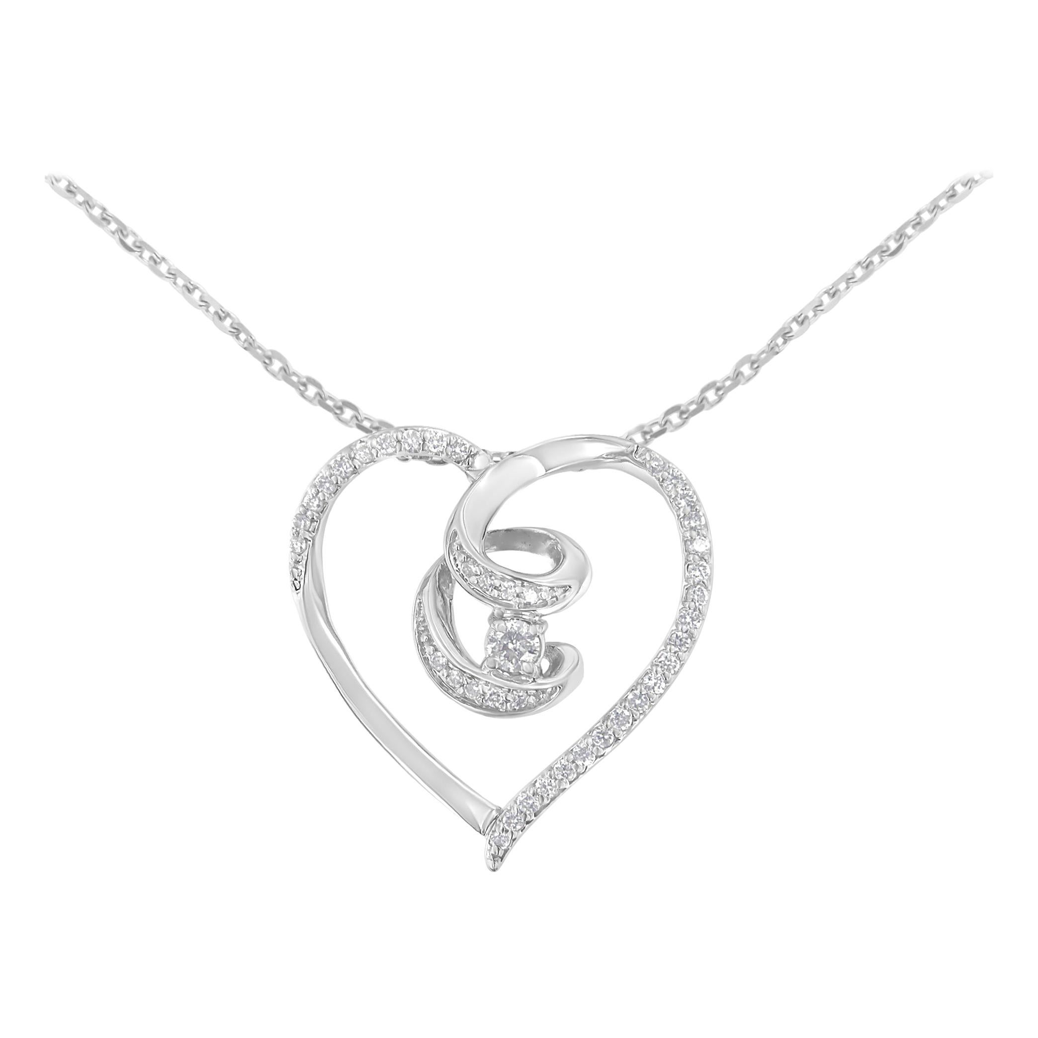 .925  Sterling Silver 1/4 Carat Diamond Heart Pendant Necklace
