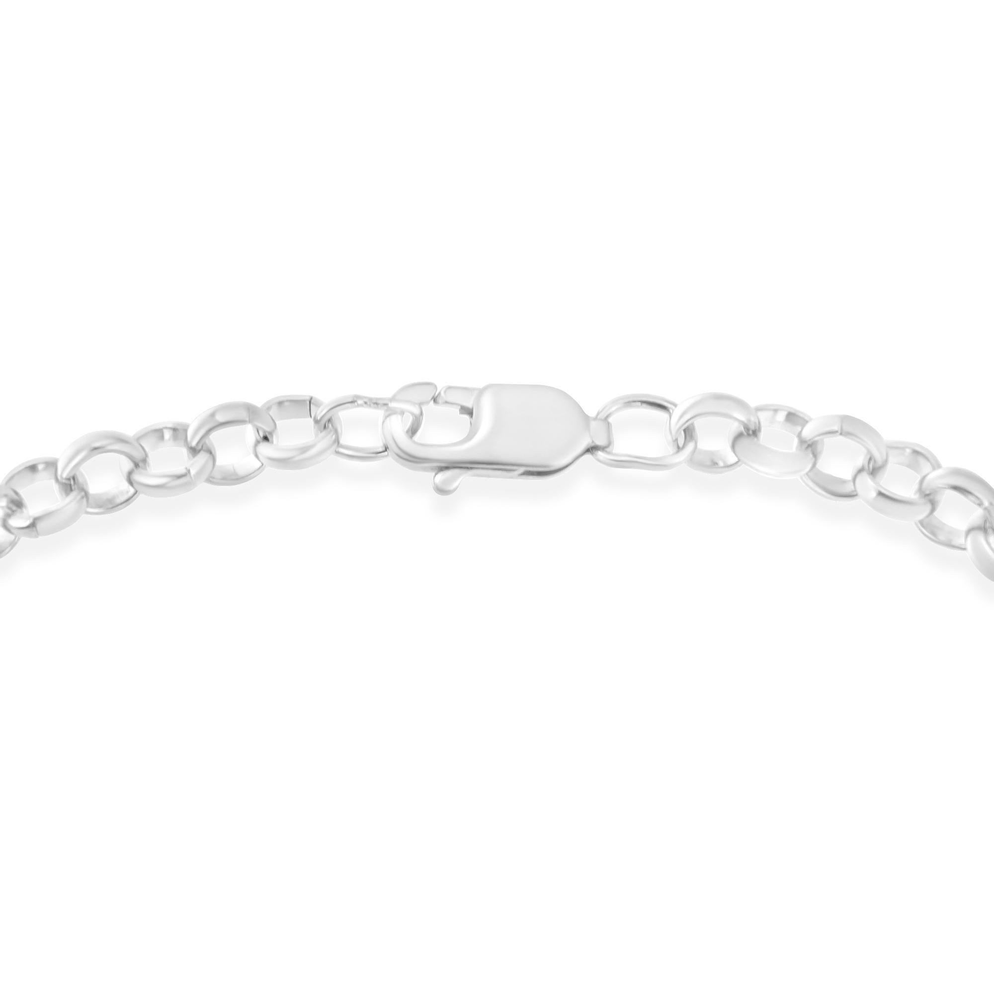 Taglio rotondo .925 Bracciale a catena con cuore e nastro in argento sterling da 1/4 di carato con diamante e charme in vendita