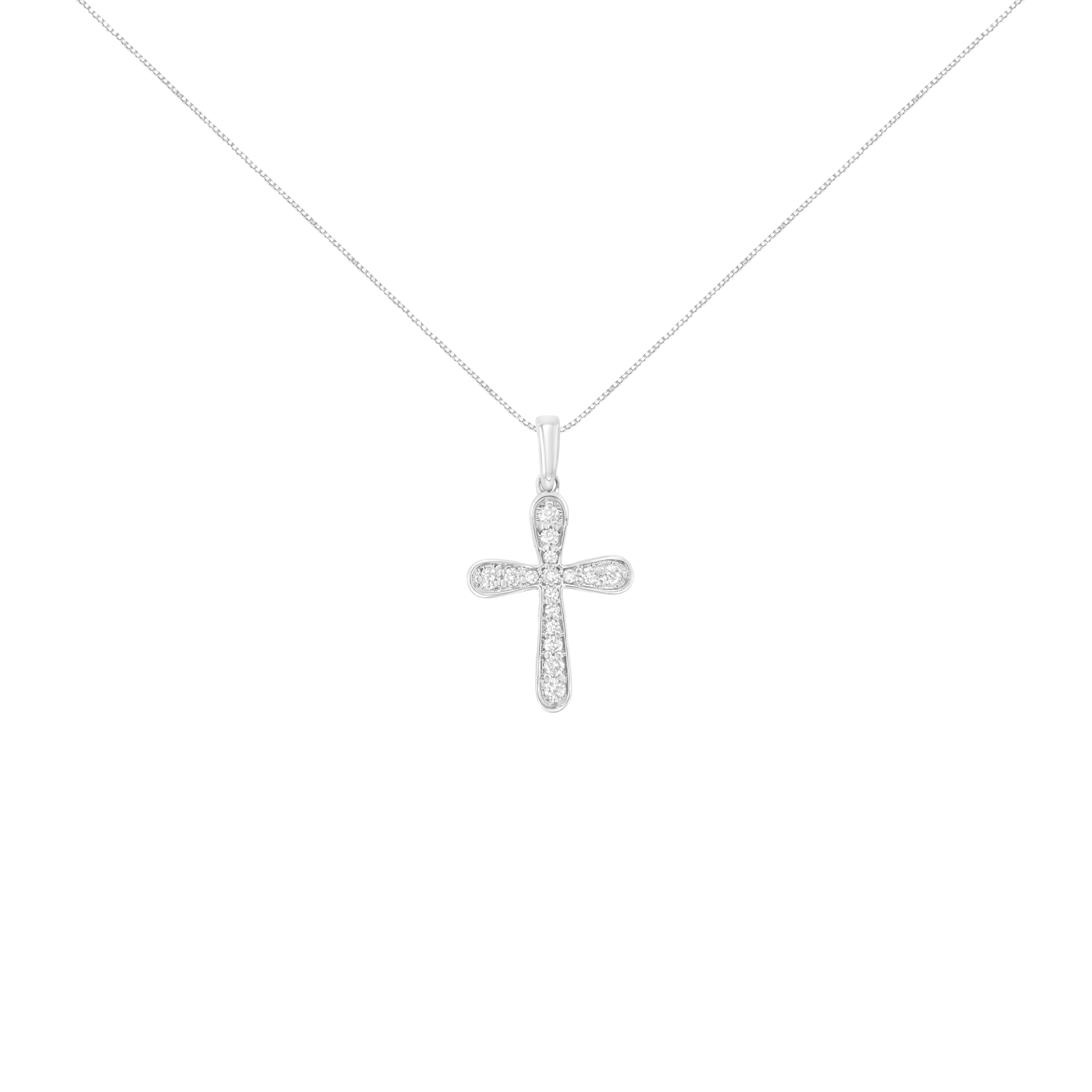 Discover divine elegance with our sterling silver cross pendant necklace, adorned with 16 natural round-cut diamonds. Embrace the timeless symbol of faith, enhanced by the brilliance of diamonds totaling 1/4 carat. Each diamond, with I-J color and