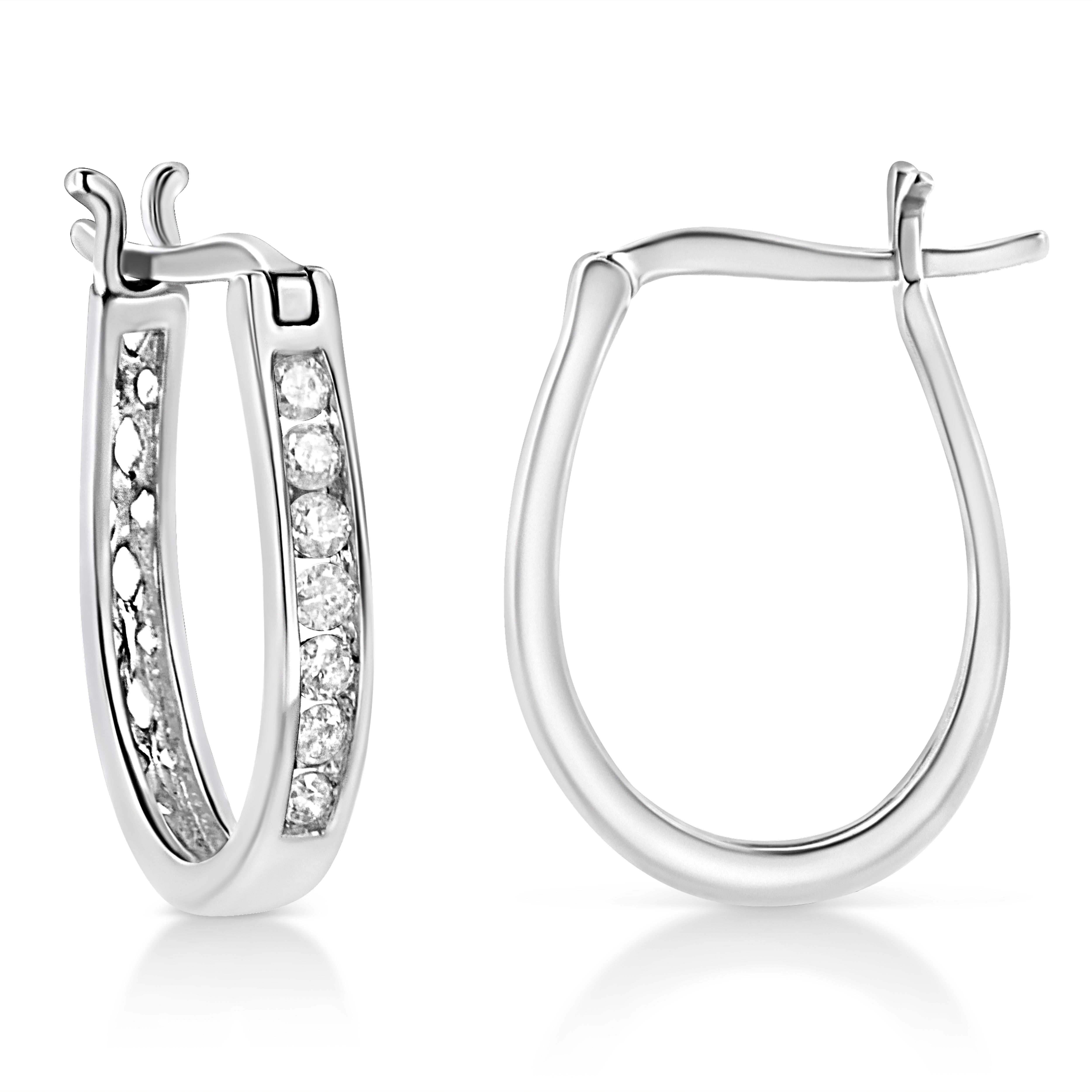levate your everyday look with the timeless elegance of diamonds! These stunning 1/4 ct. t.w. round brilliant-cut diamond hoop earrings are the perfect accessory for adding a touch of sophistication to any outfit. The 14 sparkling natural diamonds