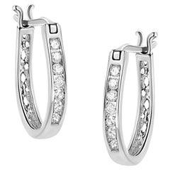 .925 Sterling Silver 1/4 Carat Diamond Leverback Hoop Earrings