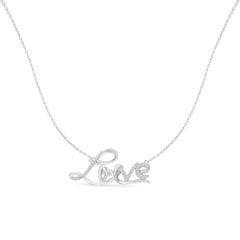 .925 Sterling Silver 1/4 Carat Diamond "Love" Pendant Necklace with Box Chain