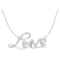 .925 Sterling Silver 1/4 Carat Diamond "Love" Pendant Necklace with Box Chain