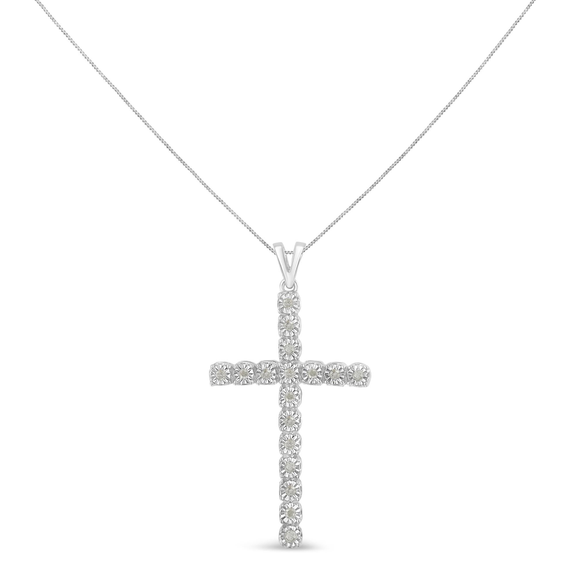 This beautiful piece of jewelry is not only a symbol of devotion and faith but also a true work of art. This gorgeous cross pendant features miracle set promo quality diamonds. The unique miracle-plate setting, which centers each genuine diamond in