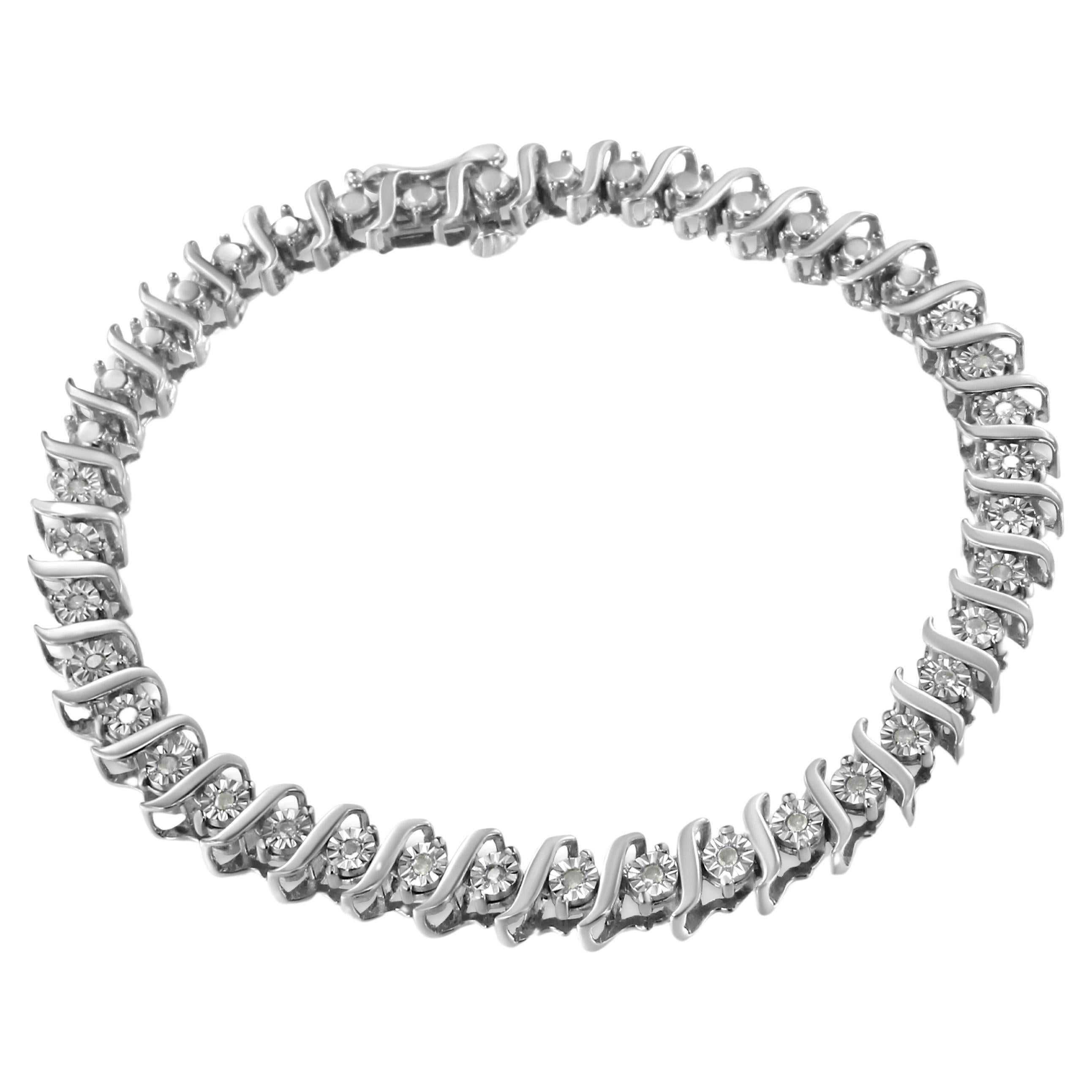 .925 Sterling Silver 1/4 Carat Diamond Miracle-Set "S" Link Tennis Bracelet For Sale