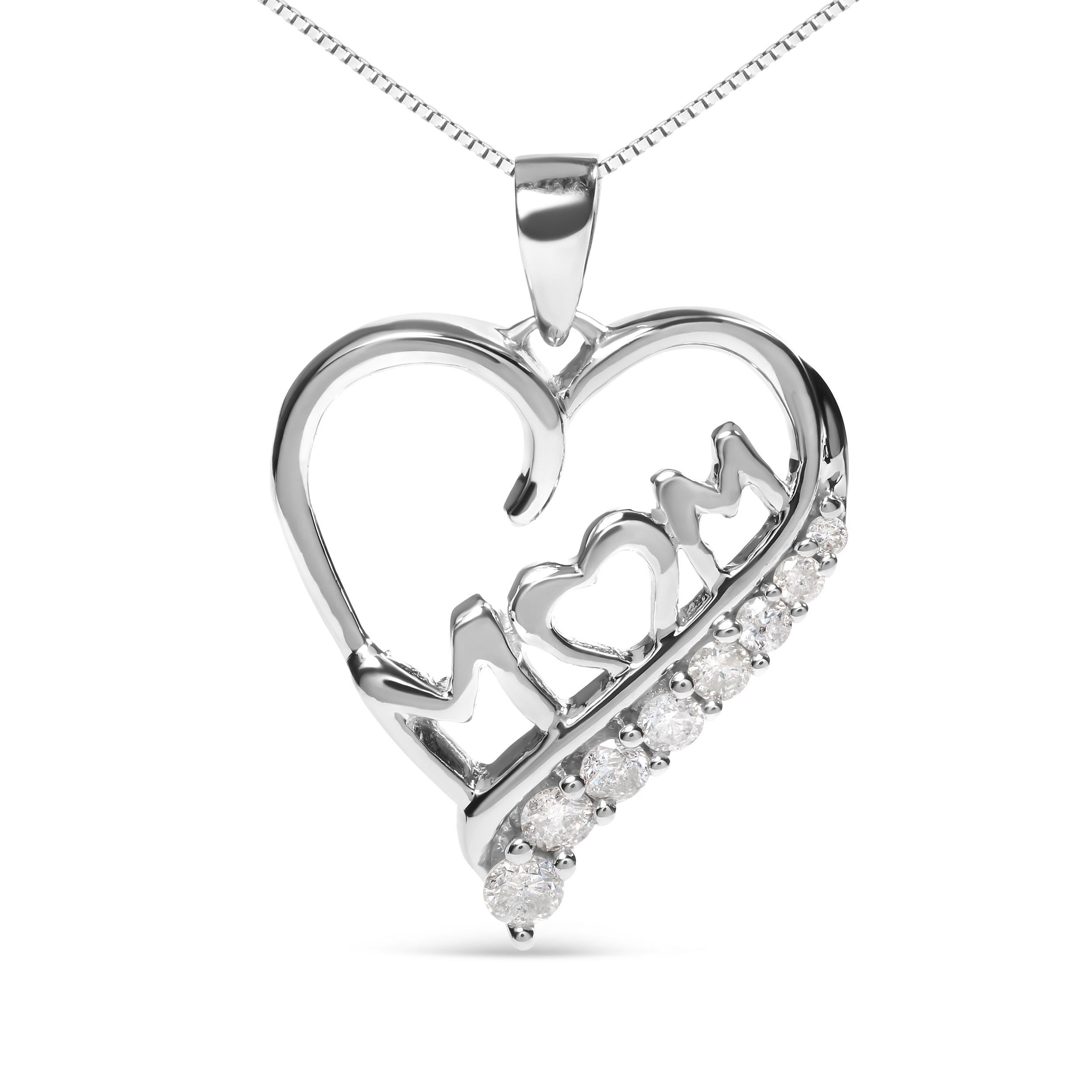 Celebrate the love and bond with your mother with this stunning pendant necklace. Expertly crafted with .925 sterling silver, this necklace features a beautiful open heart design that is delicately adorned with eight sparkling diamonds. With a total
