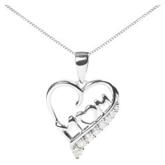 .925 Sterling Silver 1/4 Carat Diamond "Mom" and Open Heart Pendant Necklace