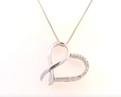.925 Sterling Silver 1/4 Carat Diamond Ribbon and Heart Accent Pendant Necklace