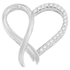 .925 Sterling Silver 1/4 Carat Diamond Ribbon and Heart Accent Pendant Necklace
