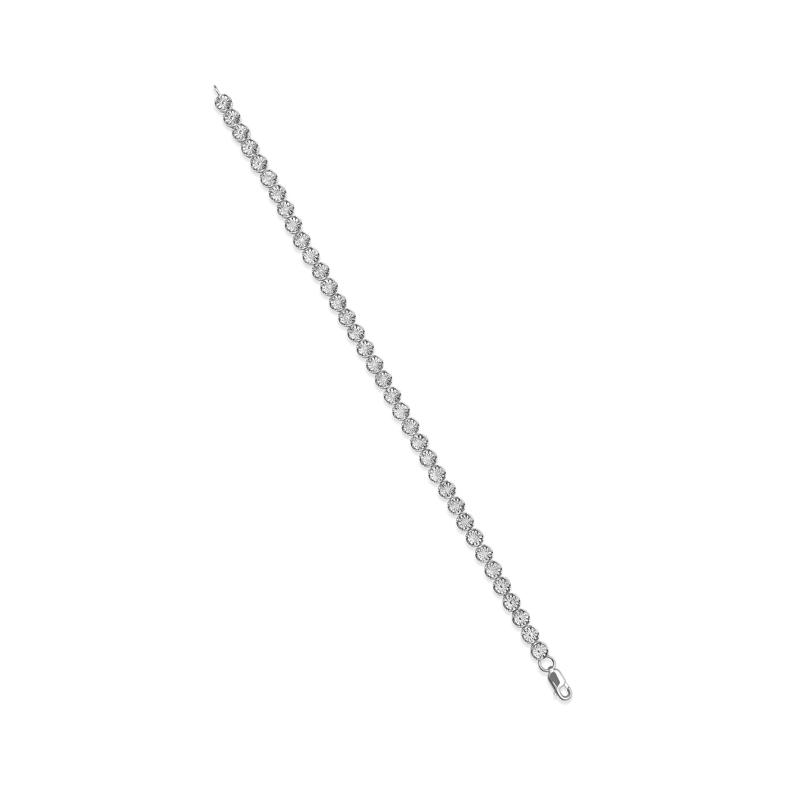 .925 Sterlingsilber 1/4 Karat Diamant Starburst Rundes Glieder-Tennisarmband (Rundschliff)