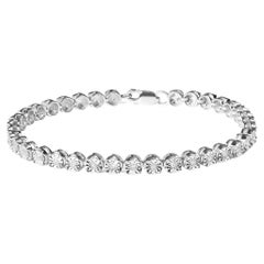 .925 Sterling Silver 1/4 Carat Diamond Starburst Round Link Tennis Bracelet