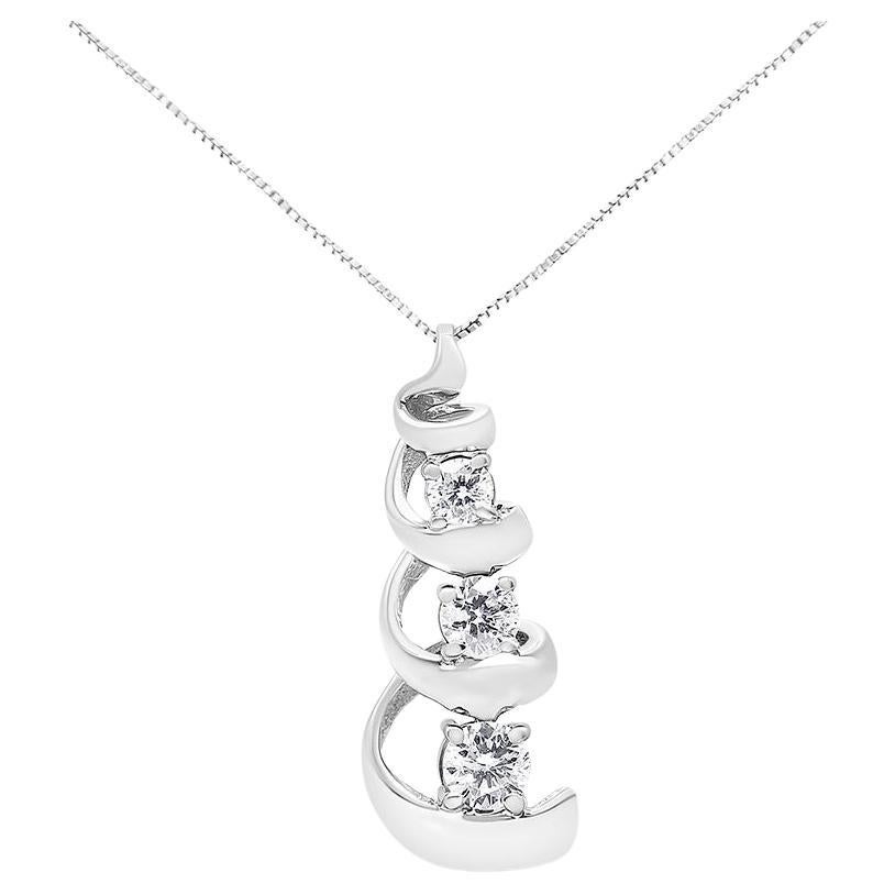 .925 Sterling Silver 1/4 Carat Diamond Swirl Shape Pendant Necklace For Sale