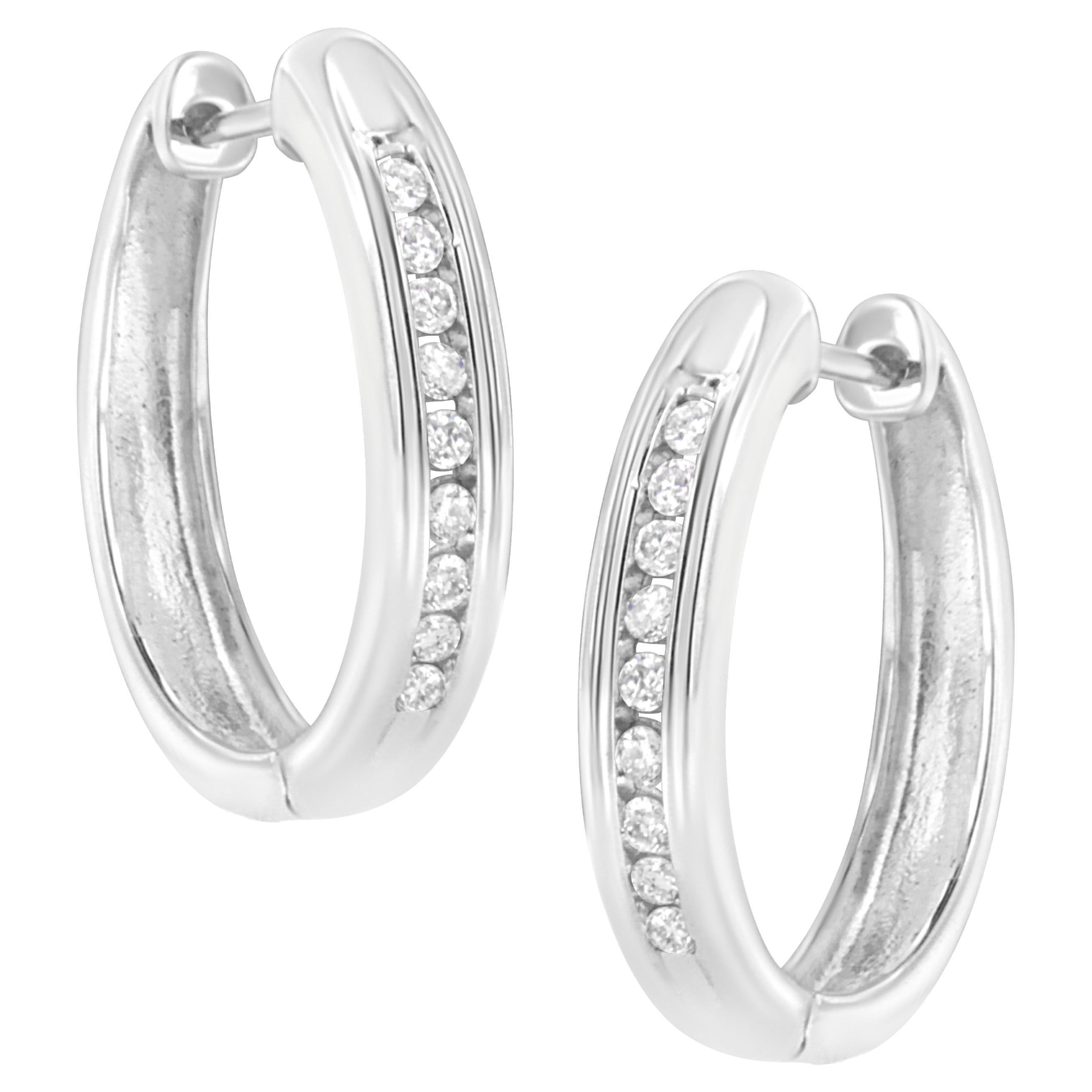 1/4ct Lab Grown Diamond Sterling Silver Hoop Earring By Unique Design 