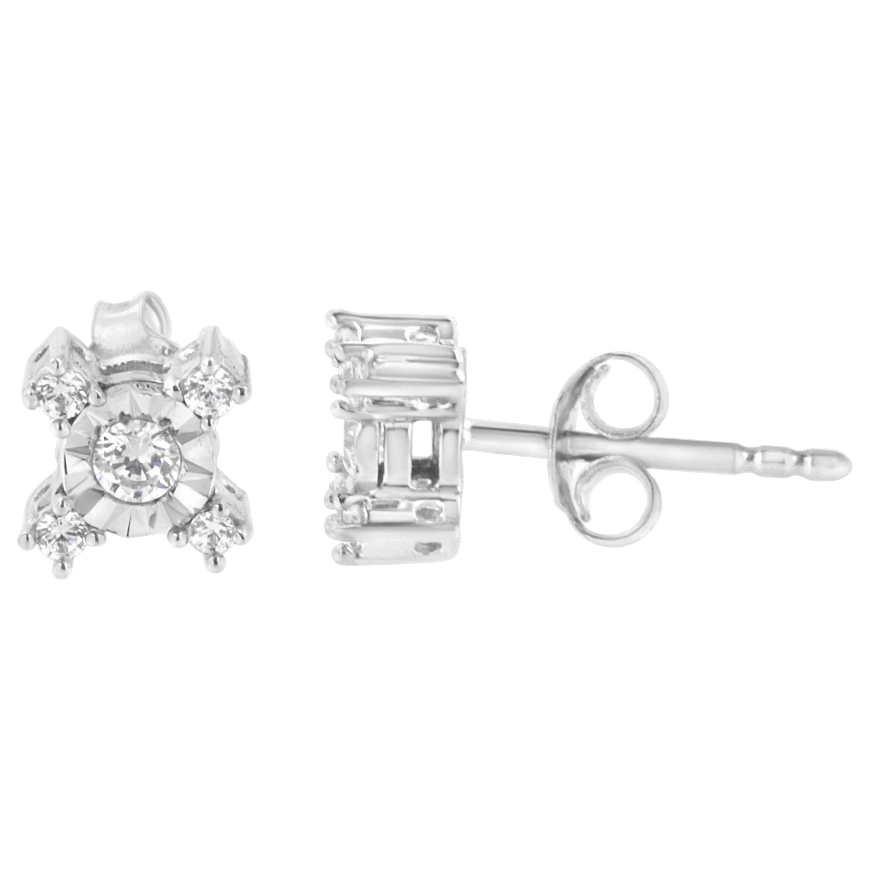 .925 Sterling Silver 1/4 Carat Miracle Plate Set Diamond "X" Shaped Stud Earring