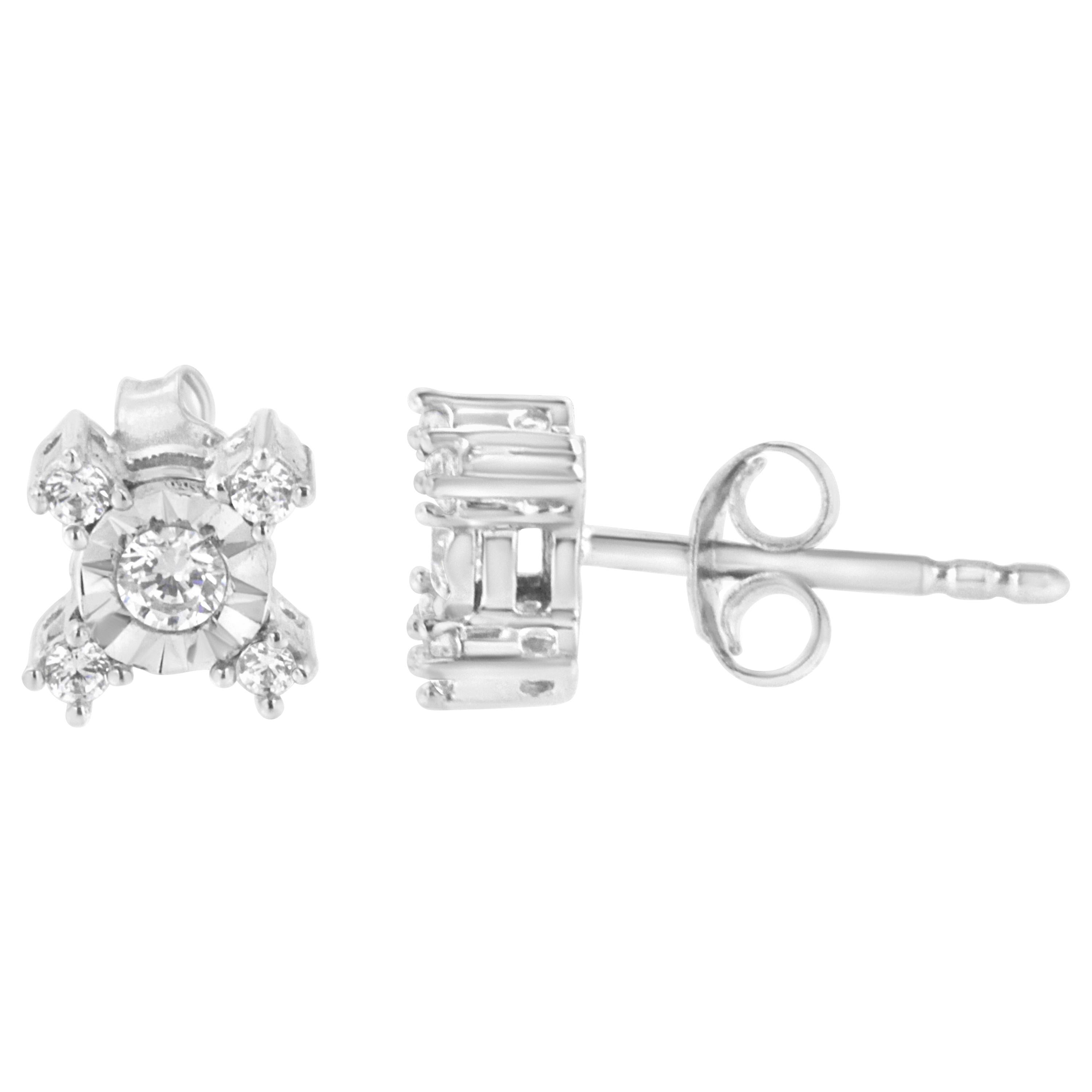 .925 Sterling Silver 1/4 Carat Miracle Plate Set Diamond "X" Shaped Stud Earring For Sale