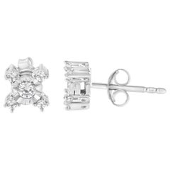 .925 Sterling Silver 1/4 Carat Miracle Plate Set Diamond "X" Shaped Stud Earring