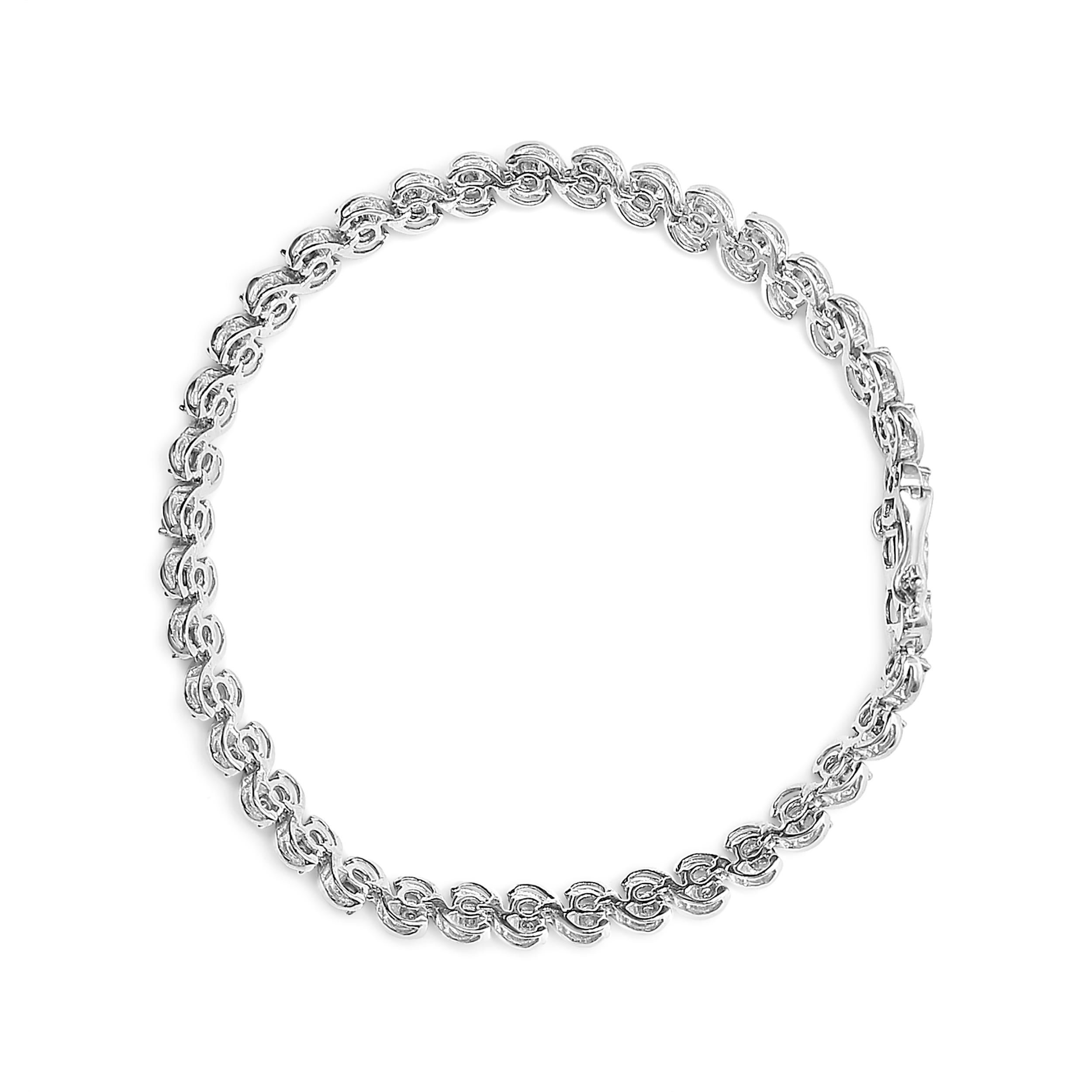 Modern .925 Sterling Silver 1/4 Carat Miracle Set Diamond and Beaded Tennis Bracelet For Sale