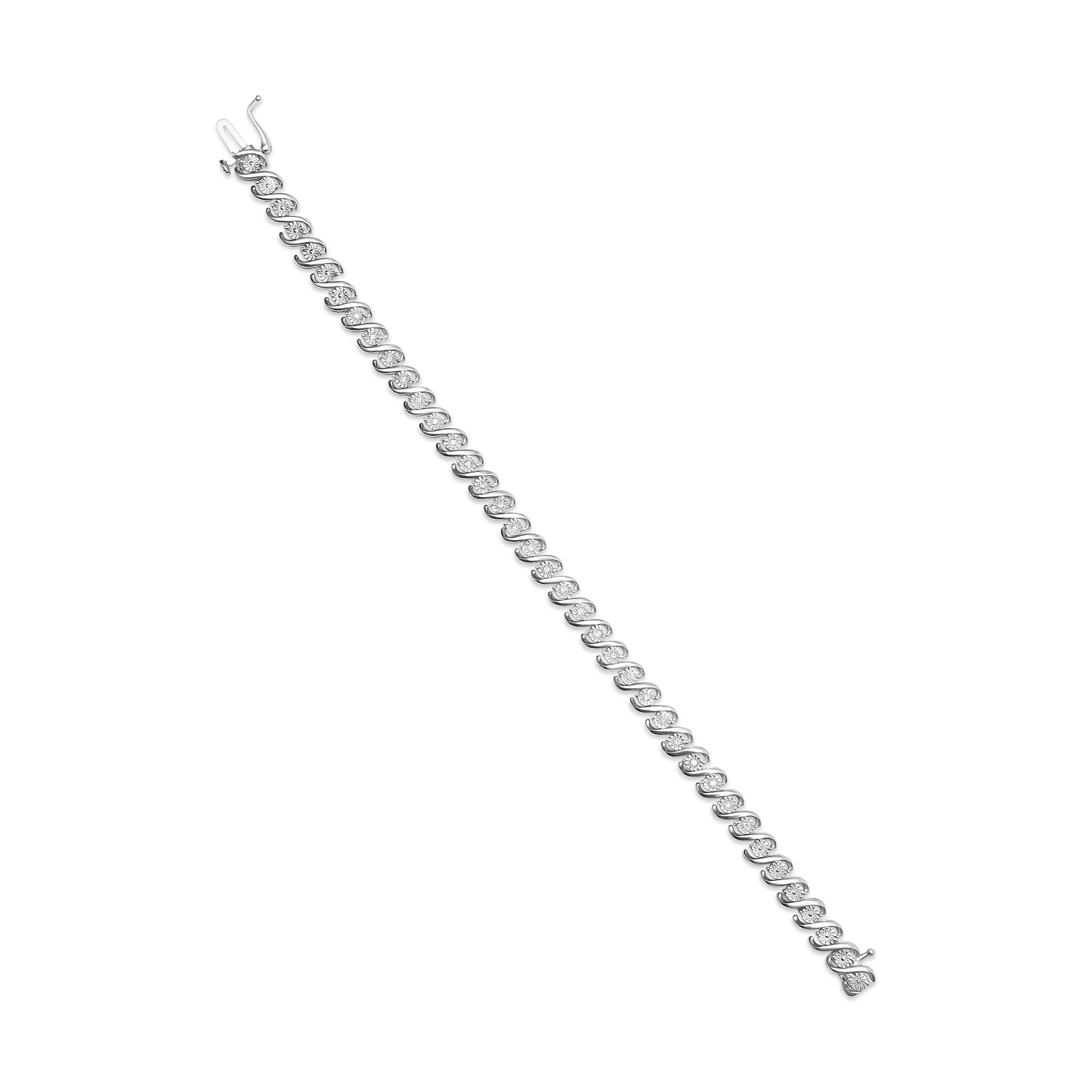Taille ronde .925 Sterling Silver 1/4 Carat Miracle Set Diamond and Beaded Tennis Bracelet en vente