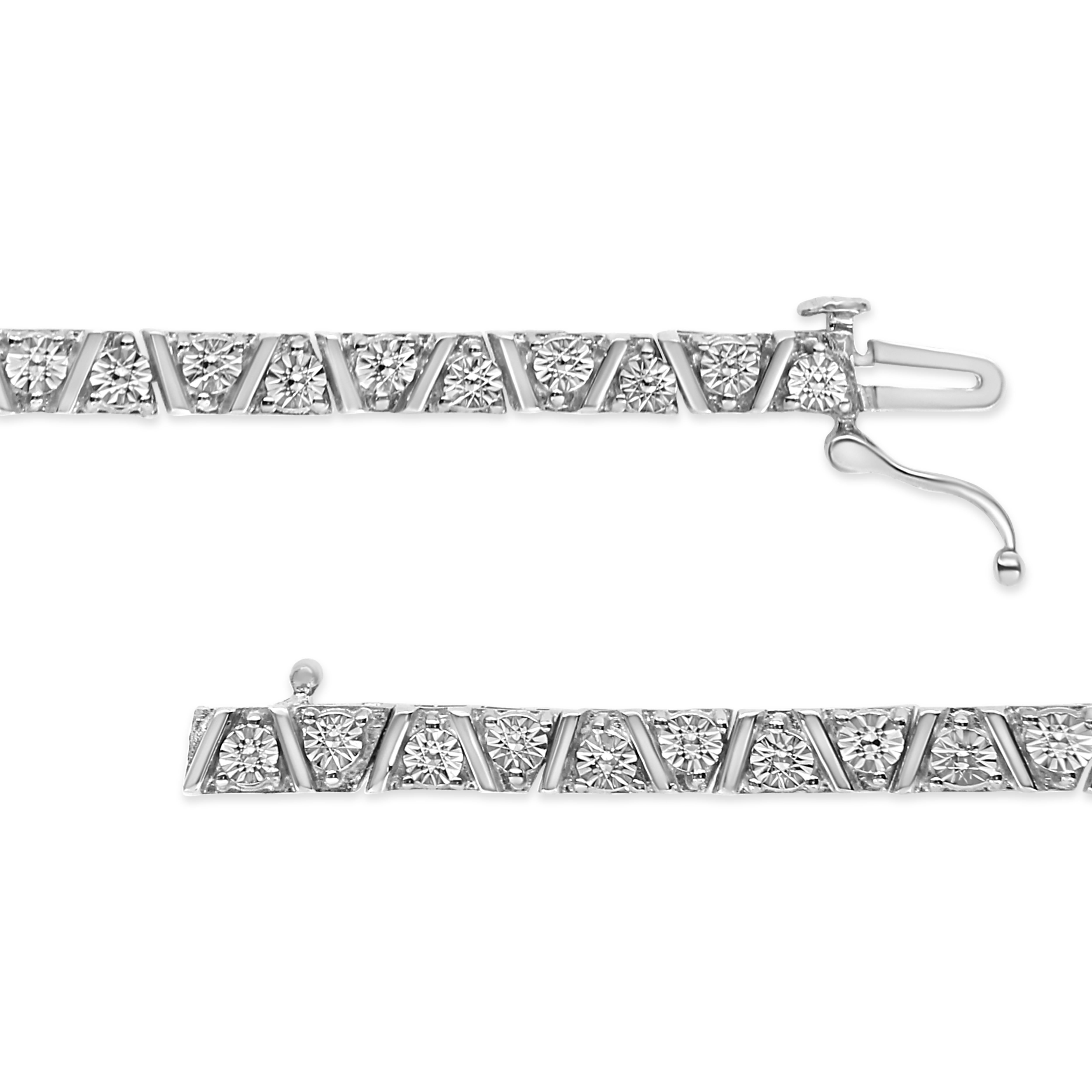 Contemporary .925 Sterling Silver 1/4 Carat Miracle-Set Diamond Modern Tennis Bracelet For Sale