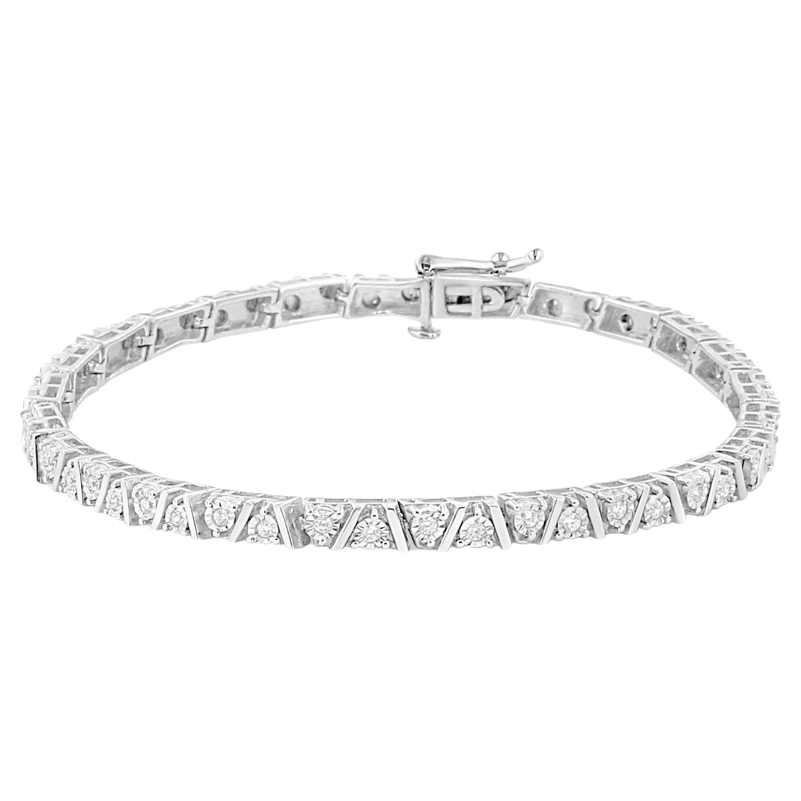 .925 Sterling Silver 1/4 Carat Miracle-Set Diamond Modern Tennis Bracelet For Sale