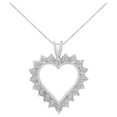 .925 Sterling Silver 1/4 Carat Miracle Set Diamond Open Heart Pendant Necklace