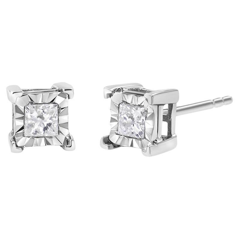 .925 Sterling Silver 1/4 Carat Miracle Set Diamond Solitaire Stud Earrings For Sale