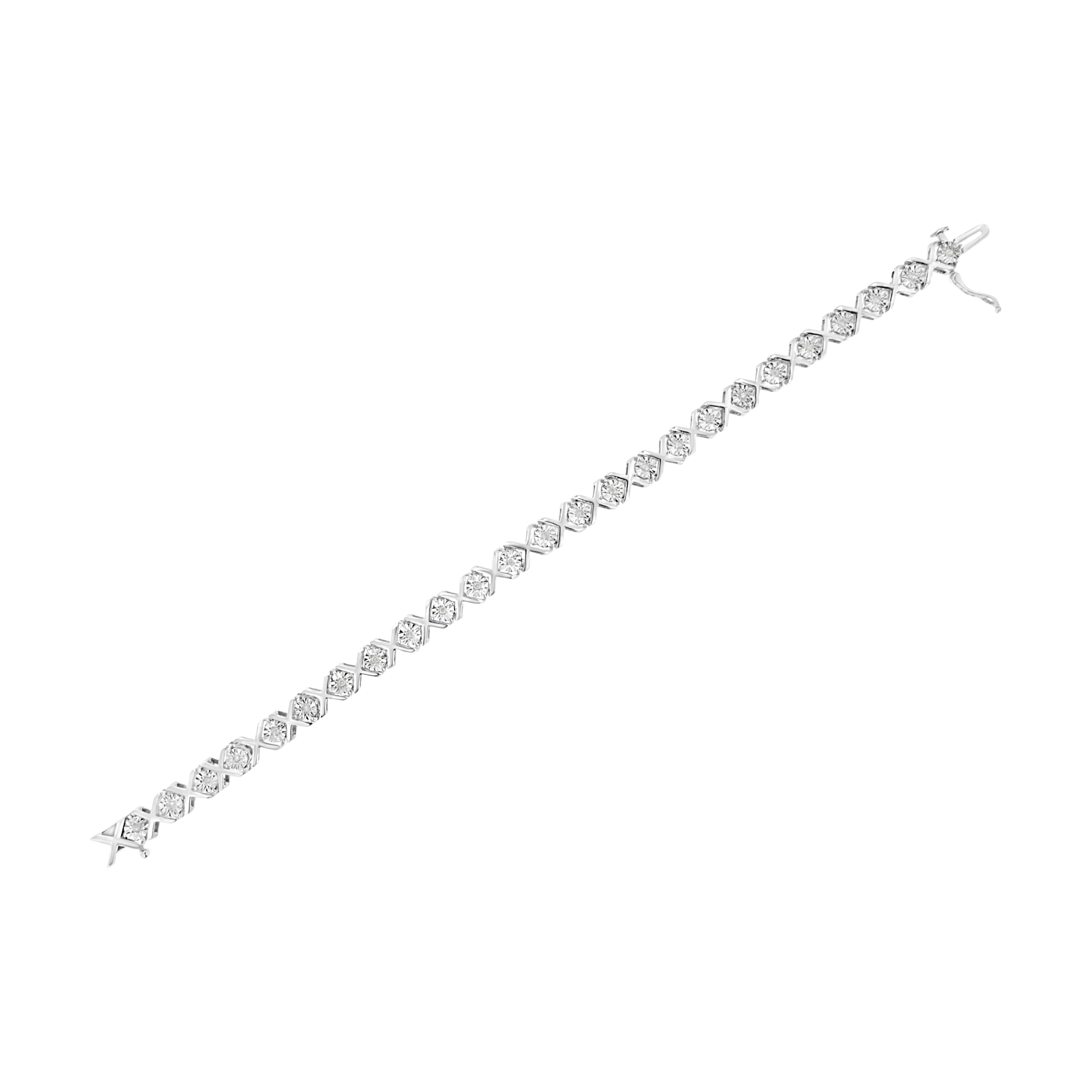 .925 Argento Sterling Silver 1/4 Carat Miracle Set Diamond 