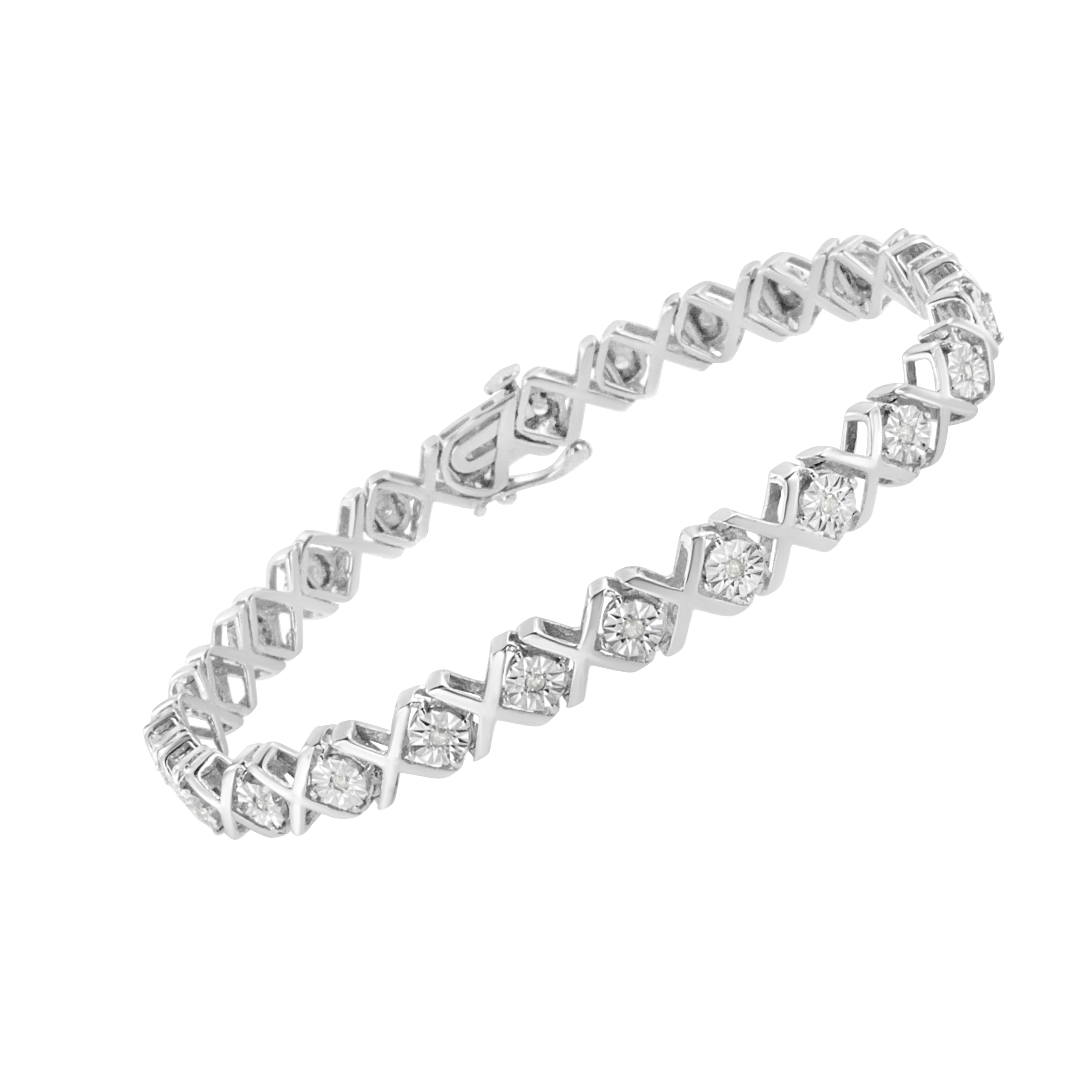 .925 Argento Sterling Silver 1/4 Carat Miracle Set Diamond 