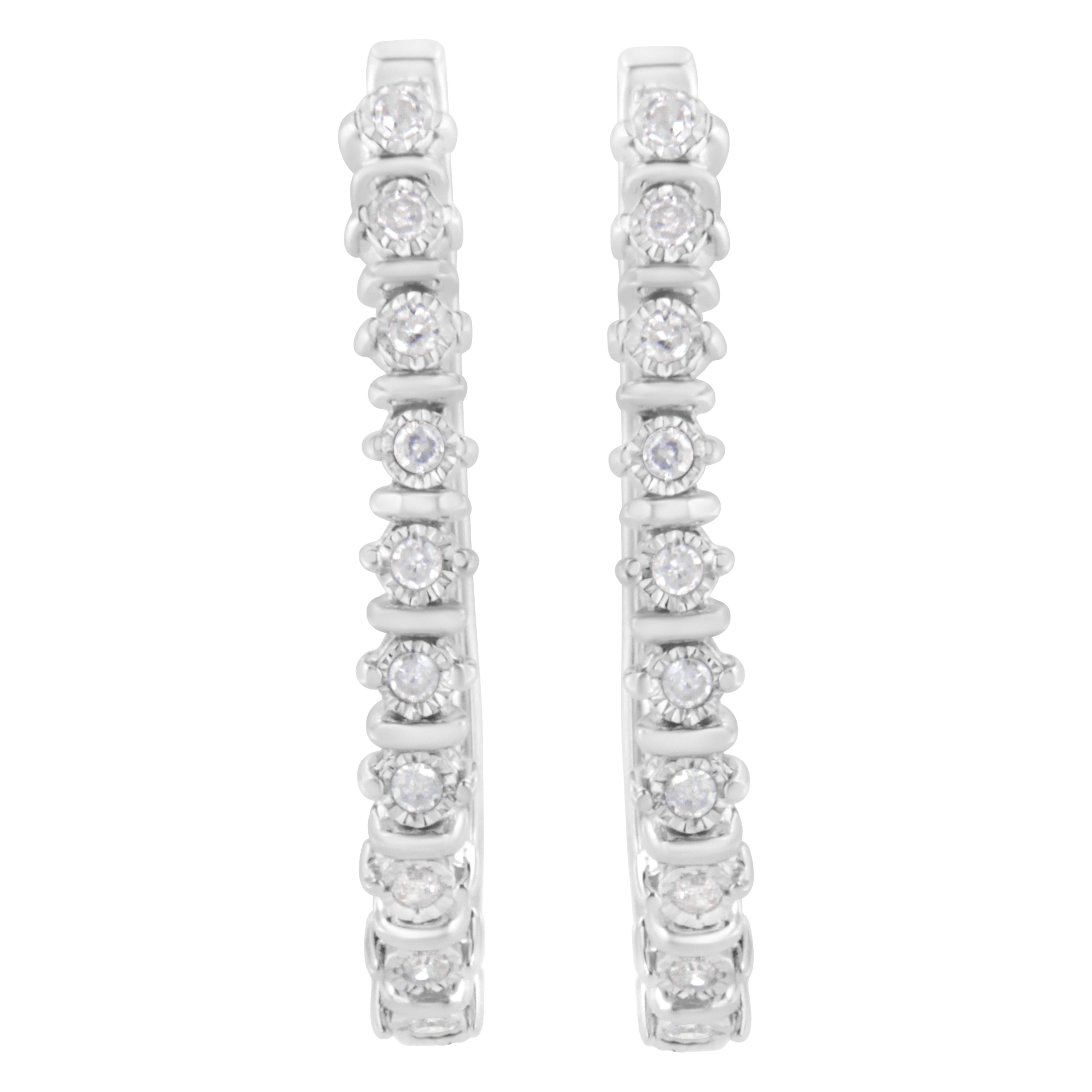 Contemporary .925 Sterling Silver 1/4 Carat Miracle-Set Round-Cut Diamond Hoop Earring For Sale