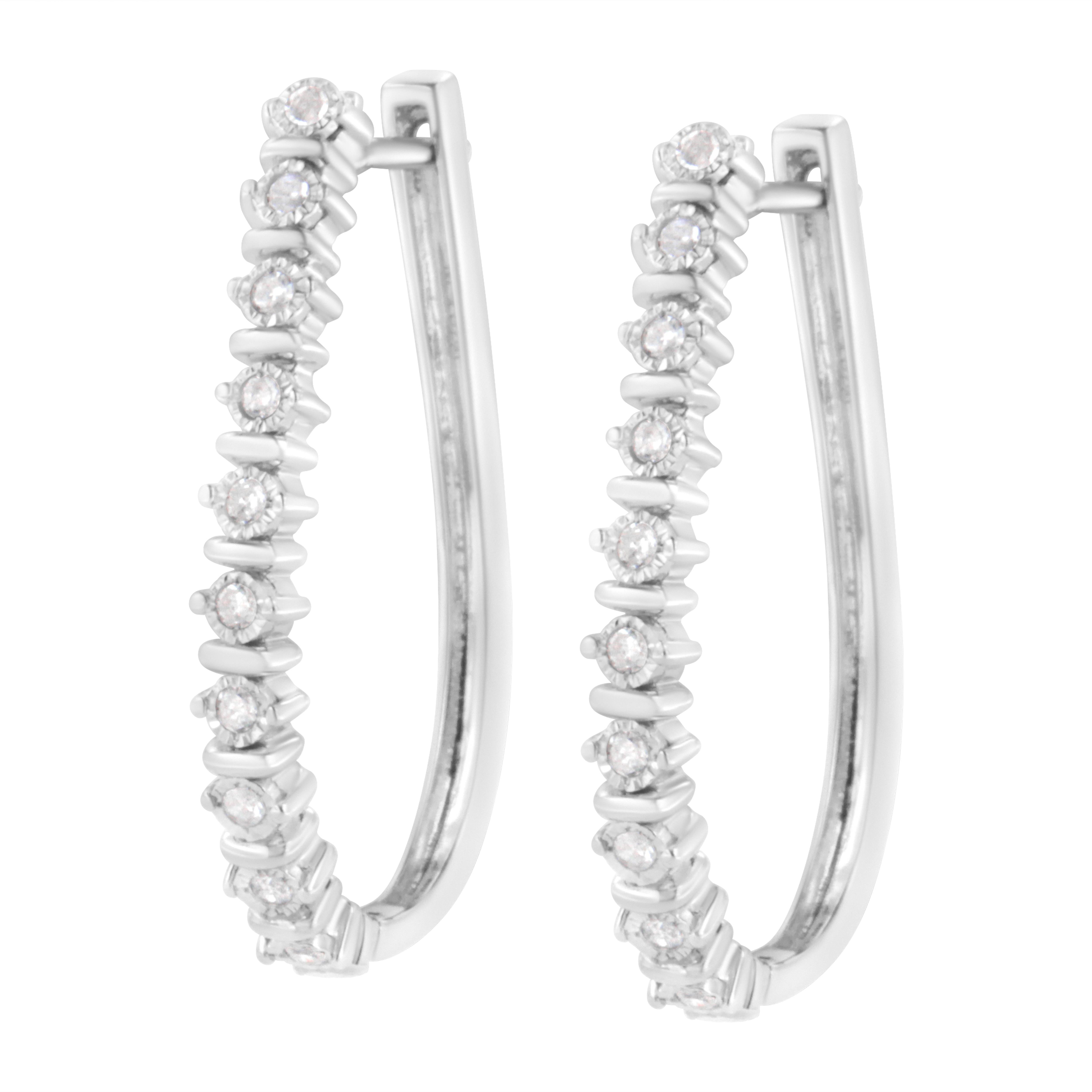 .925 Sterling Silver 1/4 Carat Miracle-Set Round-Cut Diamond Hoop Earring In New Condition For Sale In New York, NY