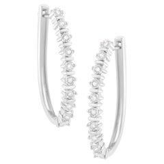 Créoles en argent sterling .925 serties de diamants taille ronde de 1/4 carat en forme de miracle