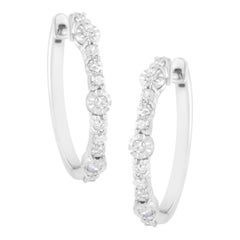 .925 Sterling Silver 1/4 Carat Prong and Miracle Set Diamond Hoop Earring