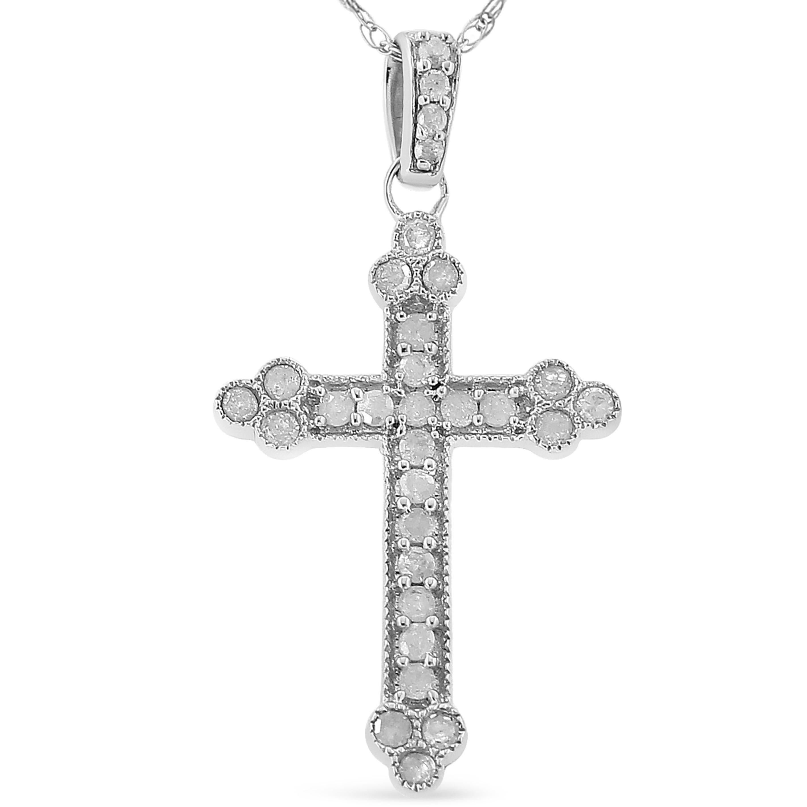 Modern .925 Sterling Silver 1/4 Carat Round-Cut Diamond Cross 18