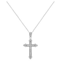 .925 Sterling Silver 1/4 Carat Round-Cut Diamond Cross 18" Pendant Necklace