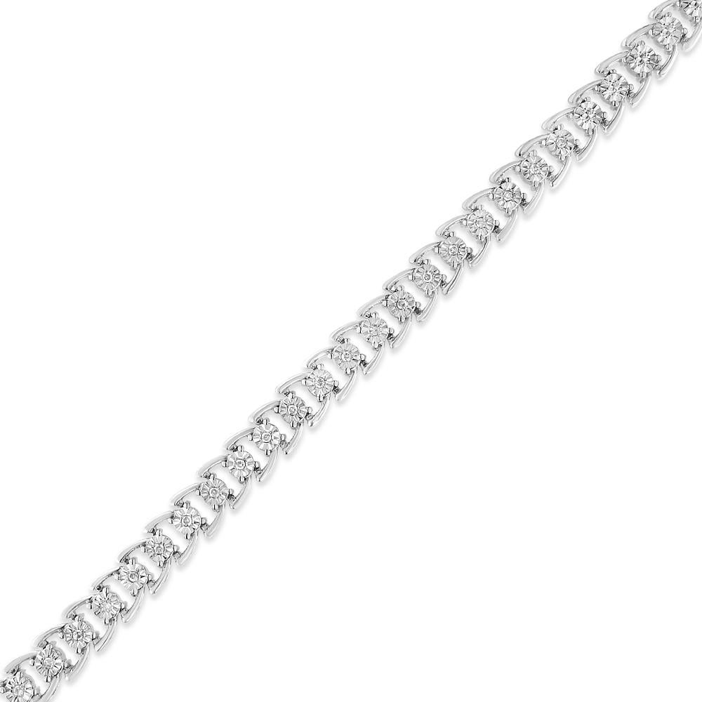 Contemporary .925 Sterling Silver 1/4 Carat Round Diamond Composite Open Link Bracelet For Sale