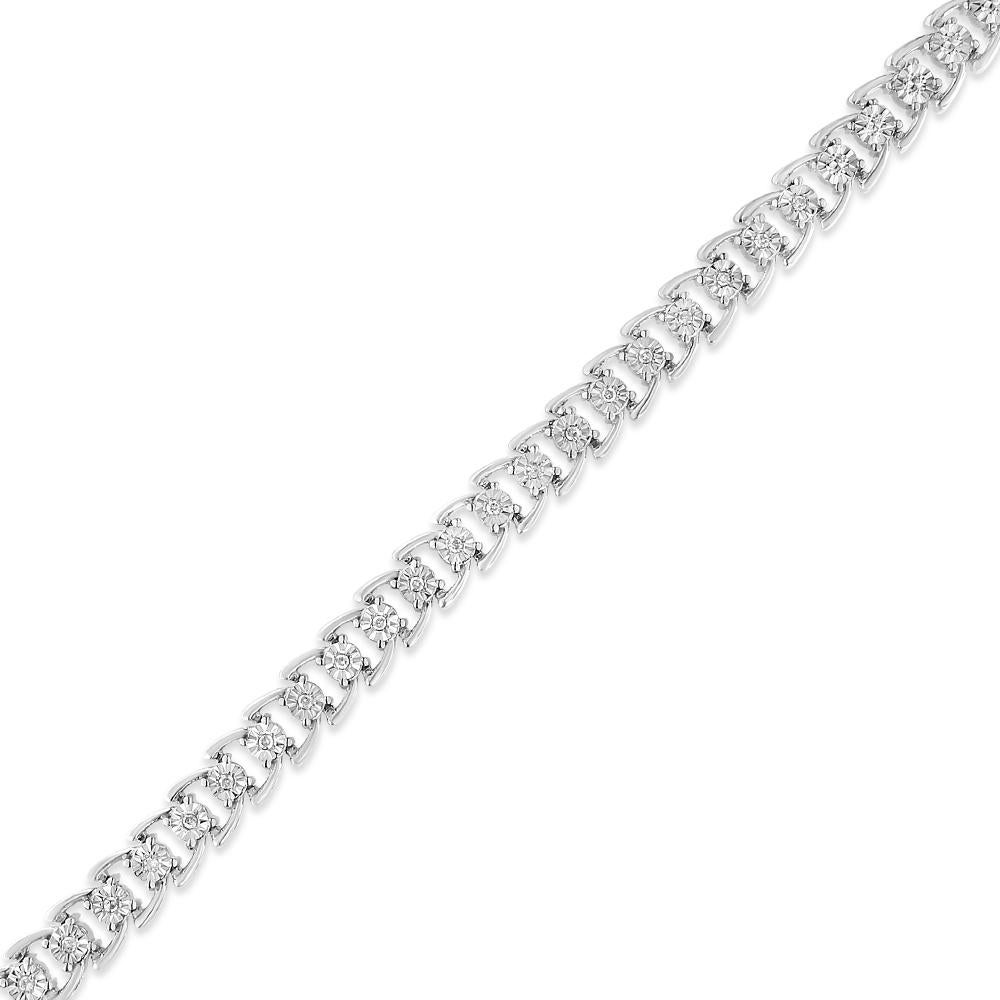 Contemporain .925 A Silver, bracelet à maillons ouverts en argent composé de diamants ronds de 1/4 carat en vente