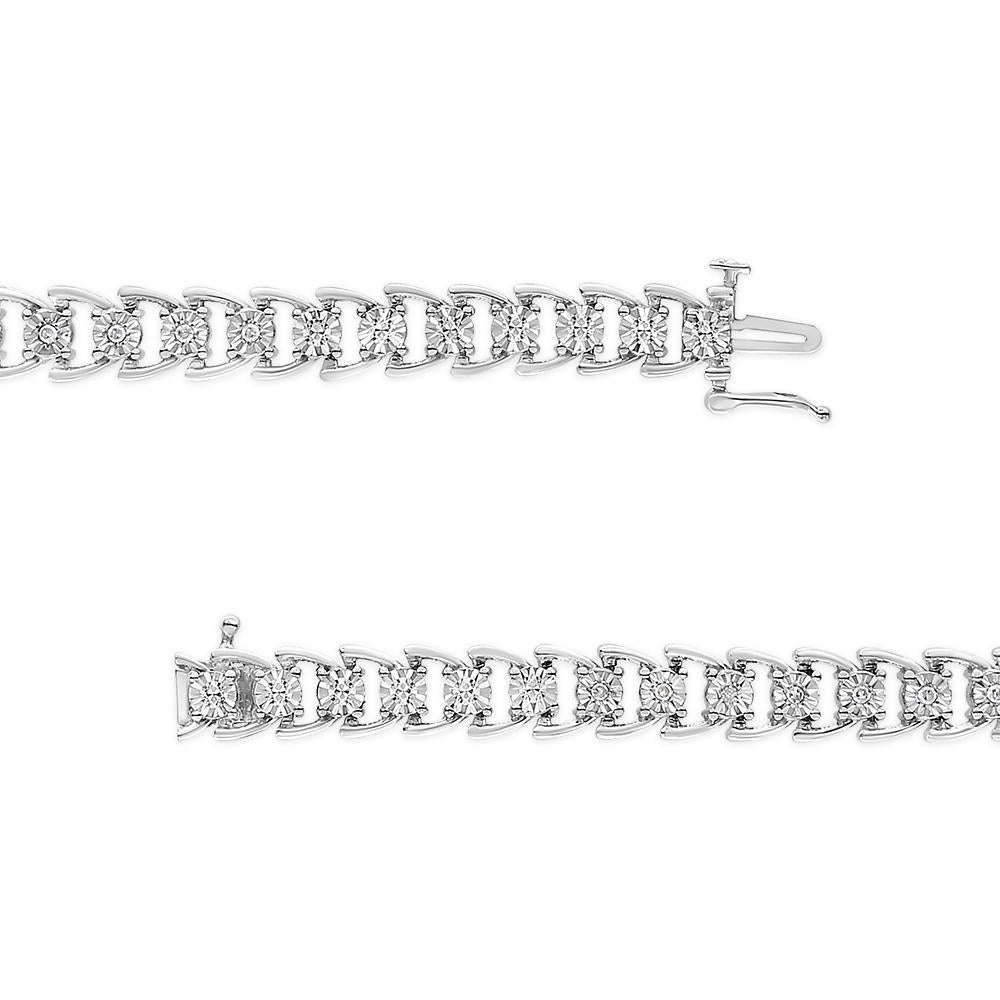 Round Cut .925 Sterling Silver 1/4 Carat Round Diamond Composite Open Link Bracelet For Sale