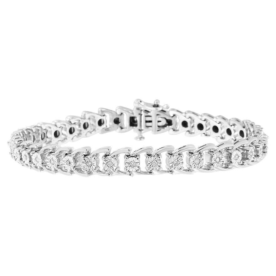 .925 Sterling Silver 1/4 Carat Round Diamond Composite Open Link Bracelet For Sale