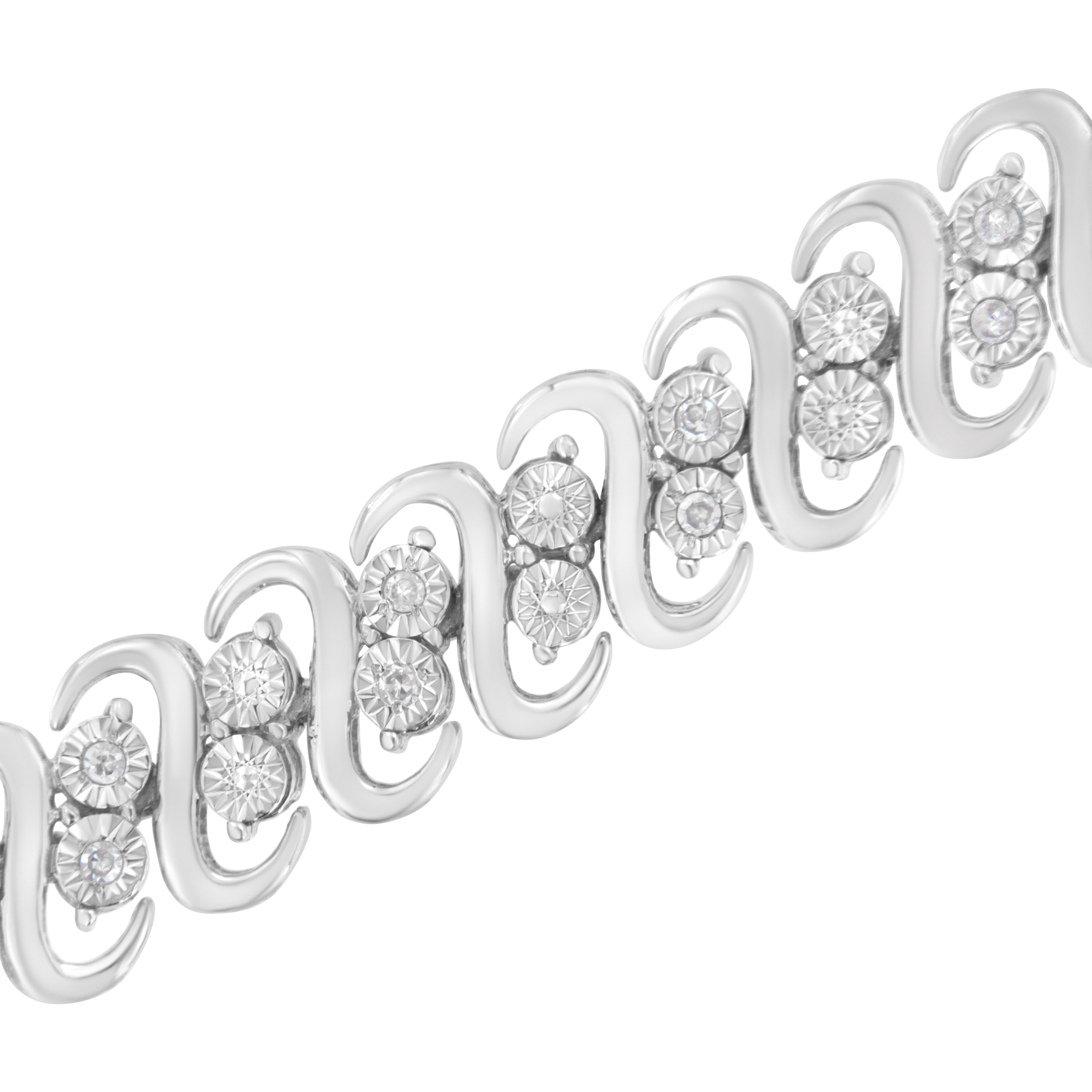 Contemporary .925 Sterling Silver 1/4 Carat Round Diamond Double Row S-Link Bracelet For Sale