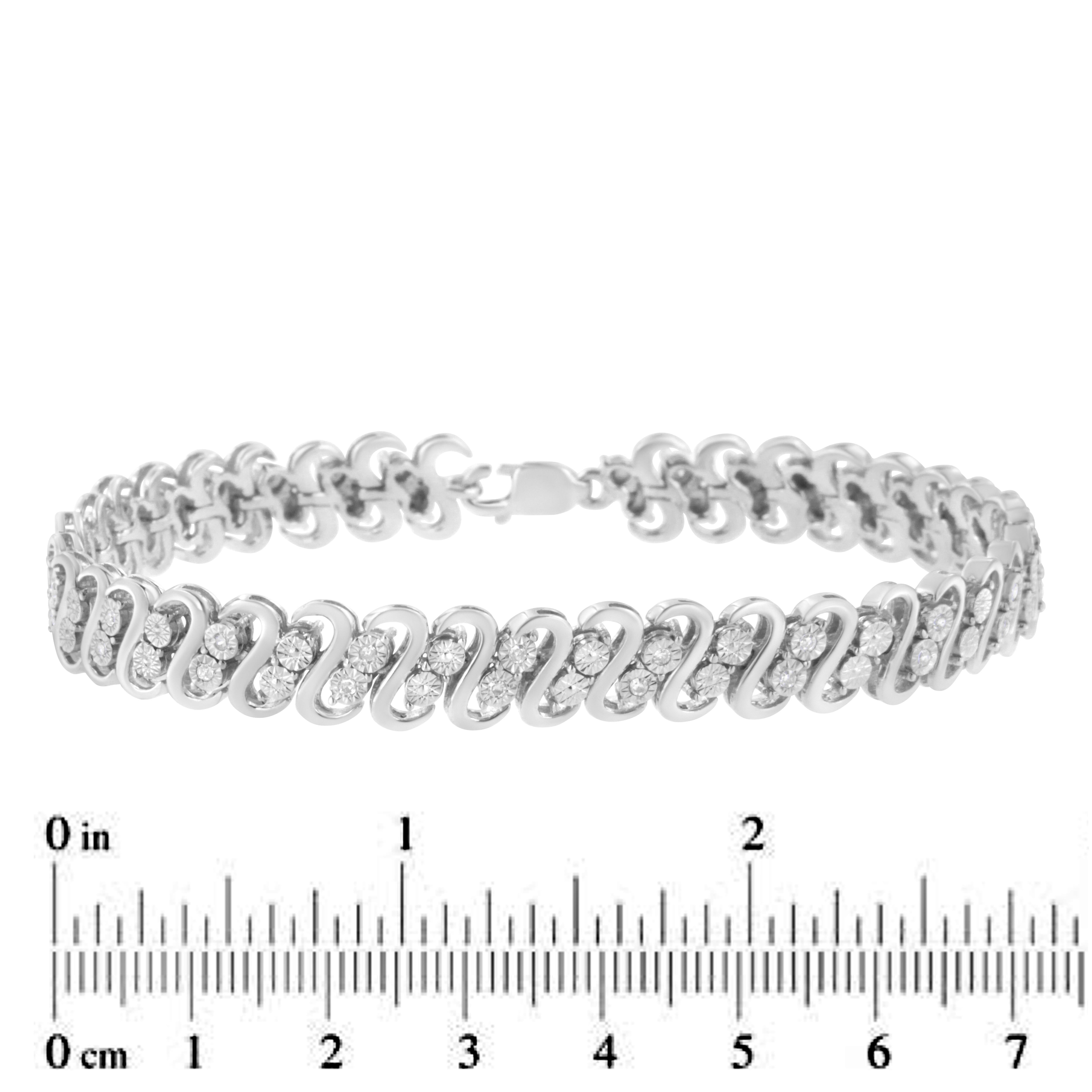 .925 Sterling Silver 1/4 Carat Round Diamond Double Row S-Link Bracelet In New Condition In New York, NY