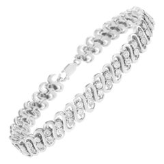 .925 Sterling Silver 1/4 Carat Round Diamond Double Row S-Link Bracelet
