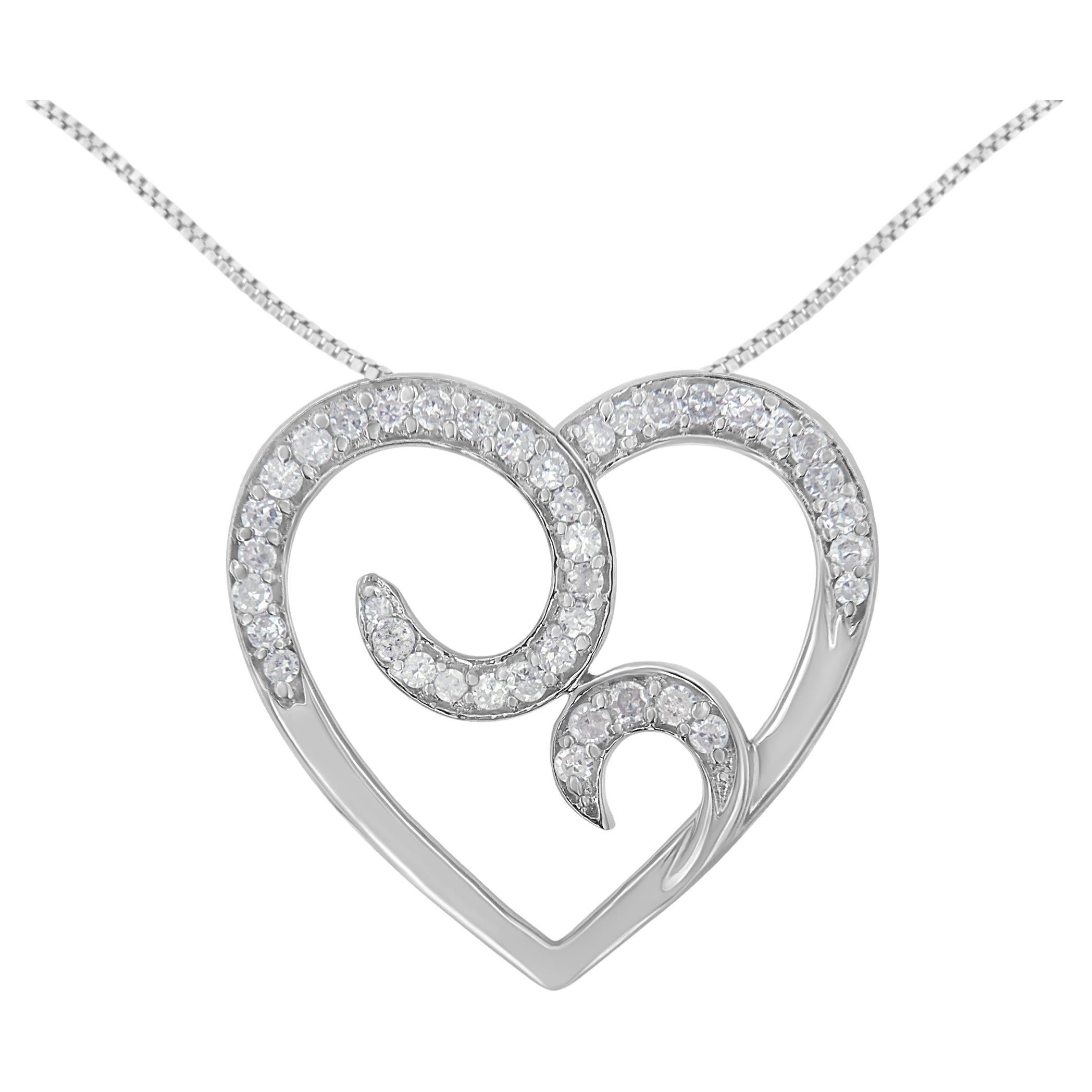 .925 Sterling Silver 1/4 Carat Round Diamond Heart Pendant Necklace