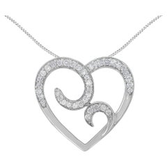 .925 Sterling Silver 1/4 Carat Round Diamond Heart Pendant Necklace